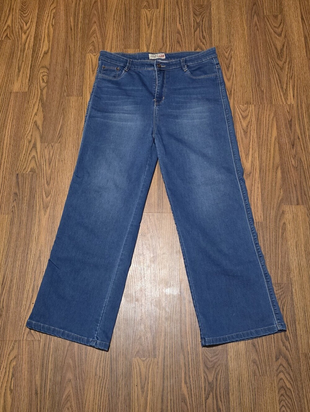 Key Men's Stretch Dark Blue Bootcut Denim Jeans Relaxed Straight Leg W34 L27 F84